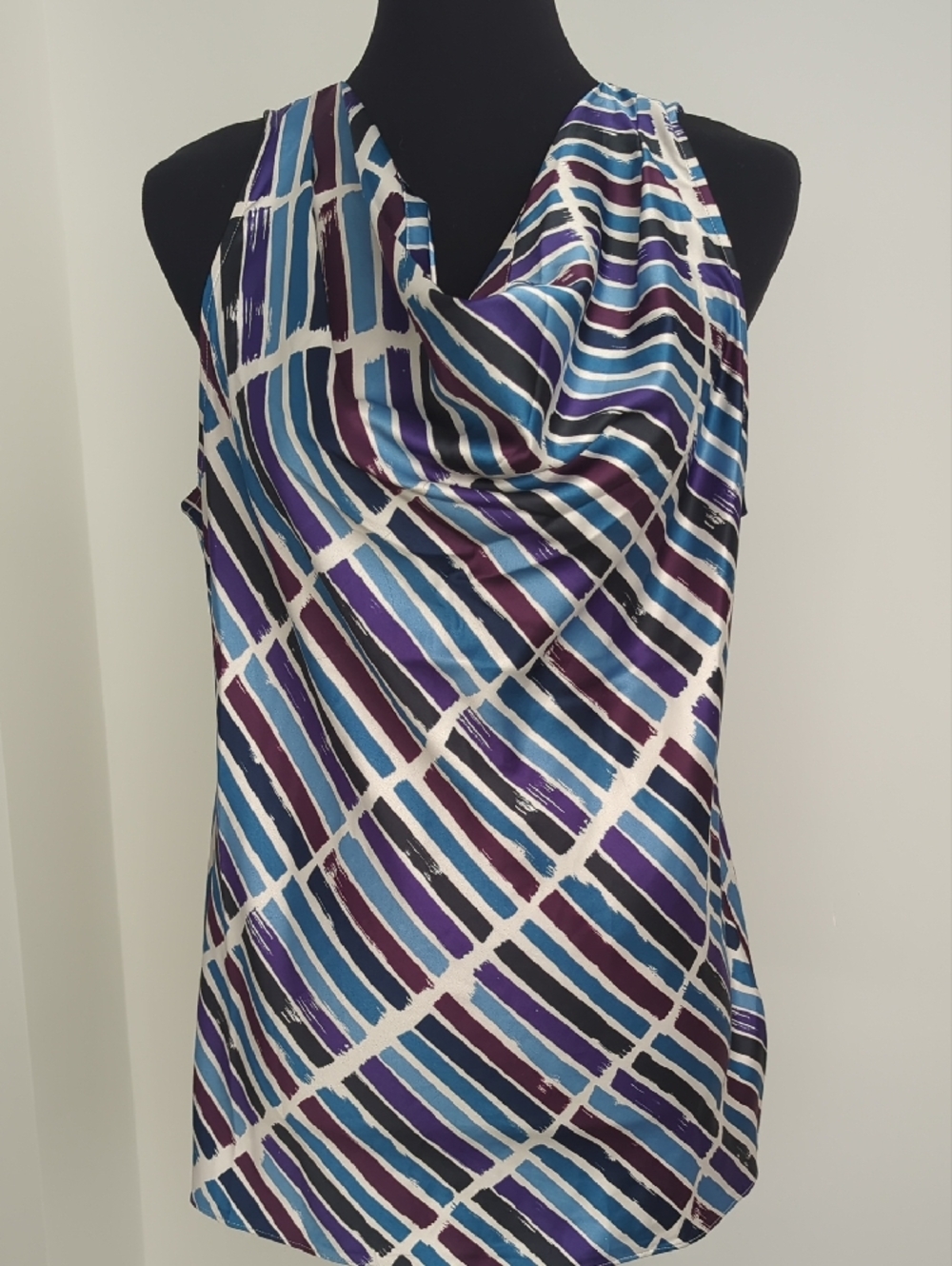 Ann Taylor Silky Abstract Geometric Cowl Sleeveless Blouse